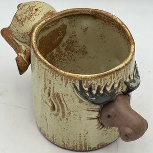 Japan Giftcraft: VTG Sculpted 3D Stoneware Figural Rustic Moose Coffee Cup / Mug